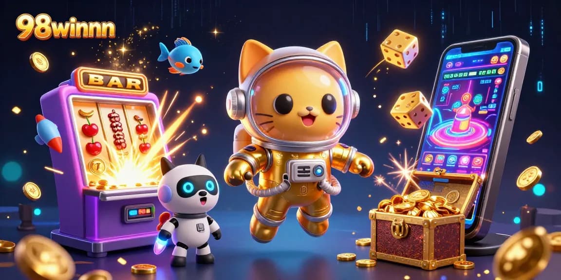 Experience thrilling jackpots with 98winnnn as the astronaut cat floats in a vibrant casino universe.