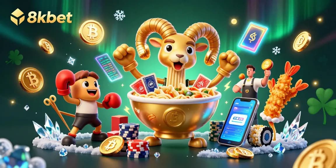 Engage with the 8xbet casino ecosystem featuring vibrant characters and crypto elements.