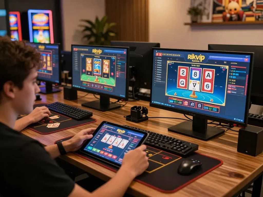 Engaged player enjoying structured gameplay on the rikvip online casino platform with vibrant game graphics.