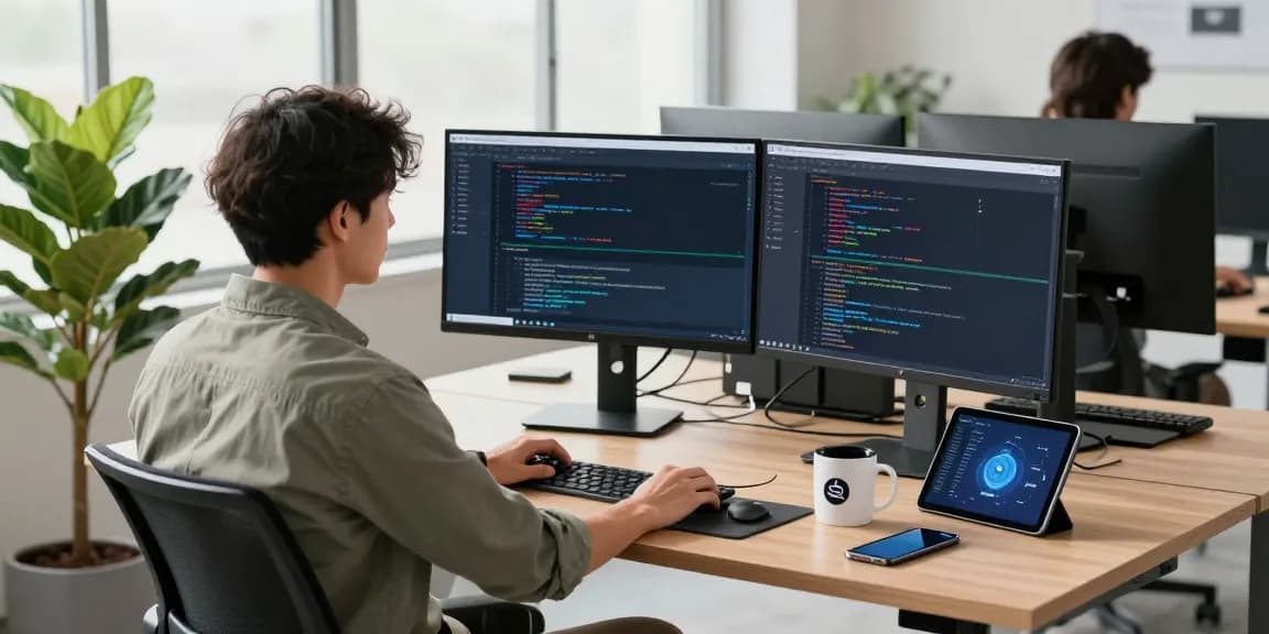 快连 offers high-speed internet solutions in a modern tech workspace.