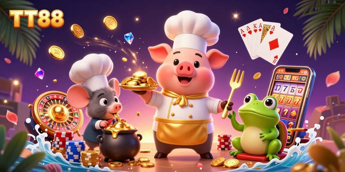 Win big at TT88 with thrilling casino experiences, featuring golden coins and vibrant game elements.