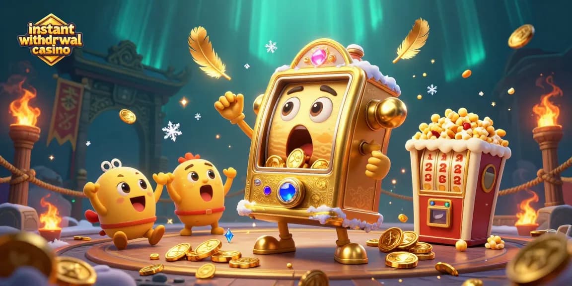 Experience the thrill of winning at an instant withdrawal casino as golden coins spill, celebrating fast payouts.
