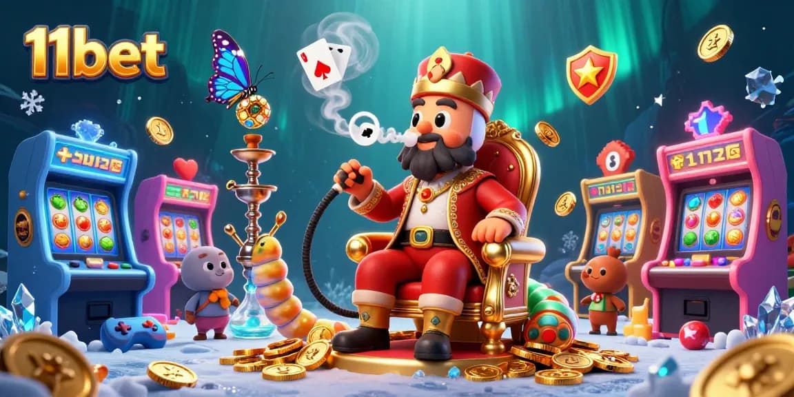 Experience the vibrant gaming world of 11bet with exciting slot elements in this rich illustration.