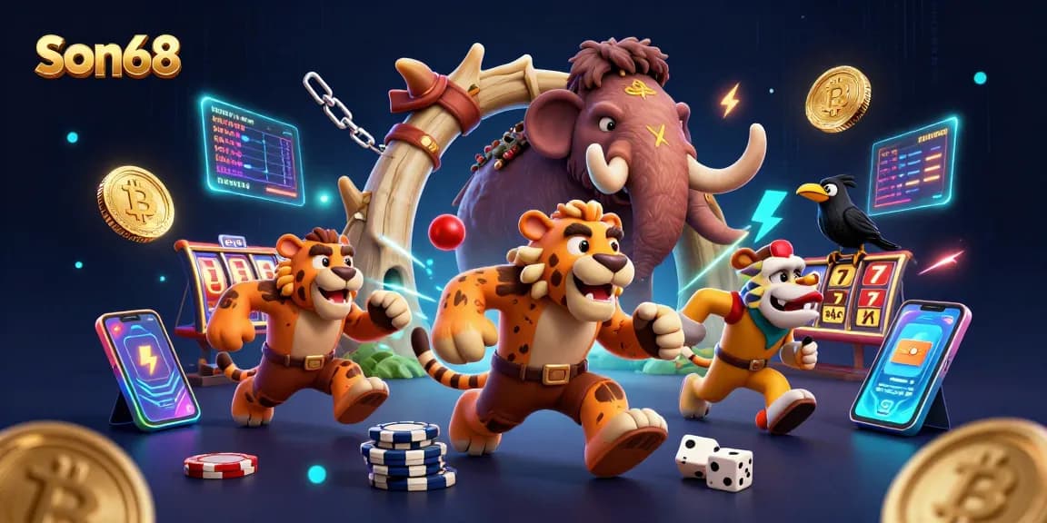 Bet and win with son68 at a dynamic prehistoric casino with vibrant 3D elements.
