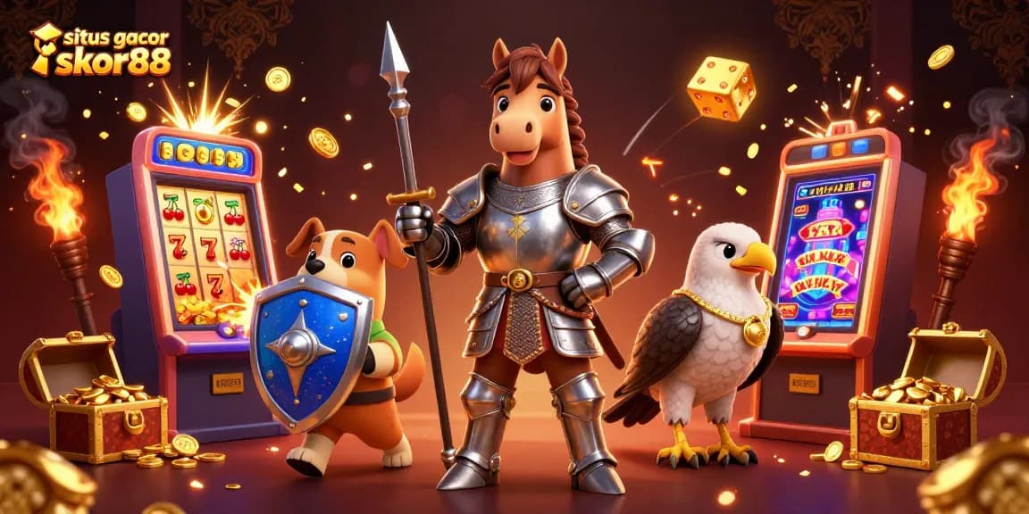 Engage in gaming excitement with situs gacor skor88, featuring a dynamic medieval scene with knights and jackpots.