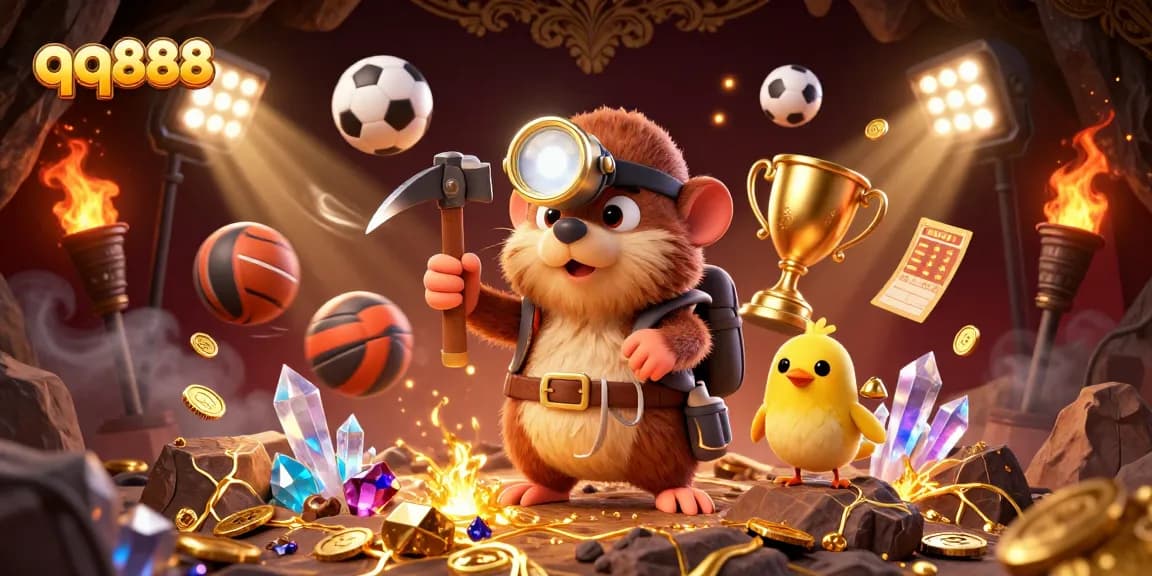 Engage with qq888's vibrant 3D treasure hunting scene featuring dynamic sports elements.