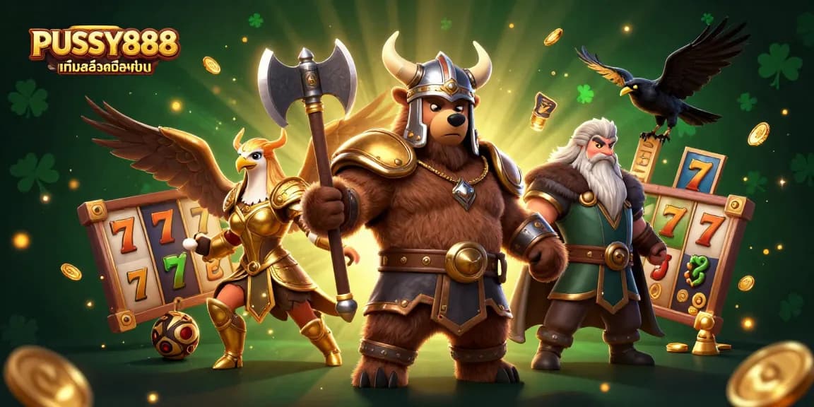 Experience PUSSY888 เกมสล็อตมือถือ with thrilling slot reels and dynamic characters in a vibrant 3D illustration.