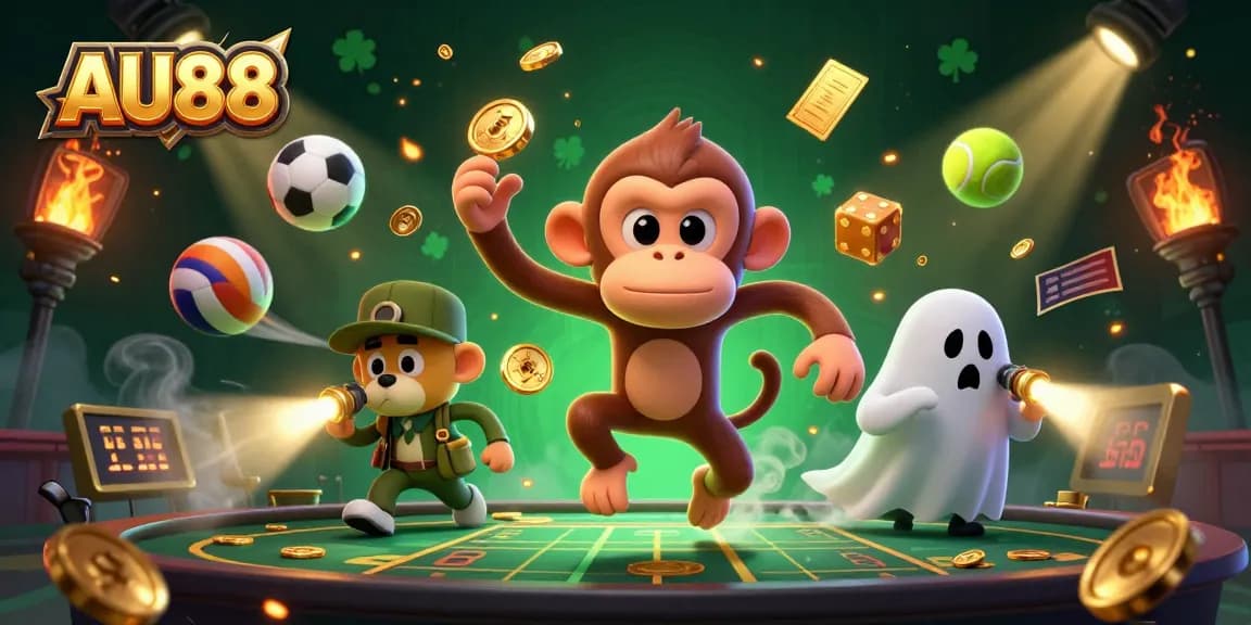Experience thrilling gambling action at AU88 with a mischievous poltergeist monkey in a haunted casino