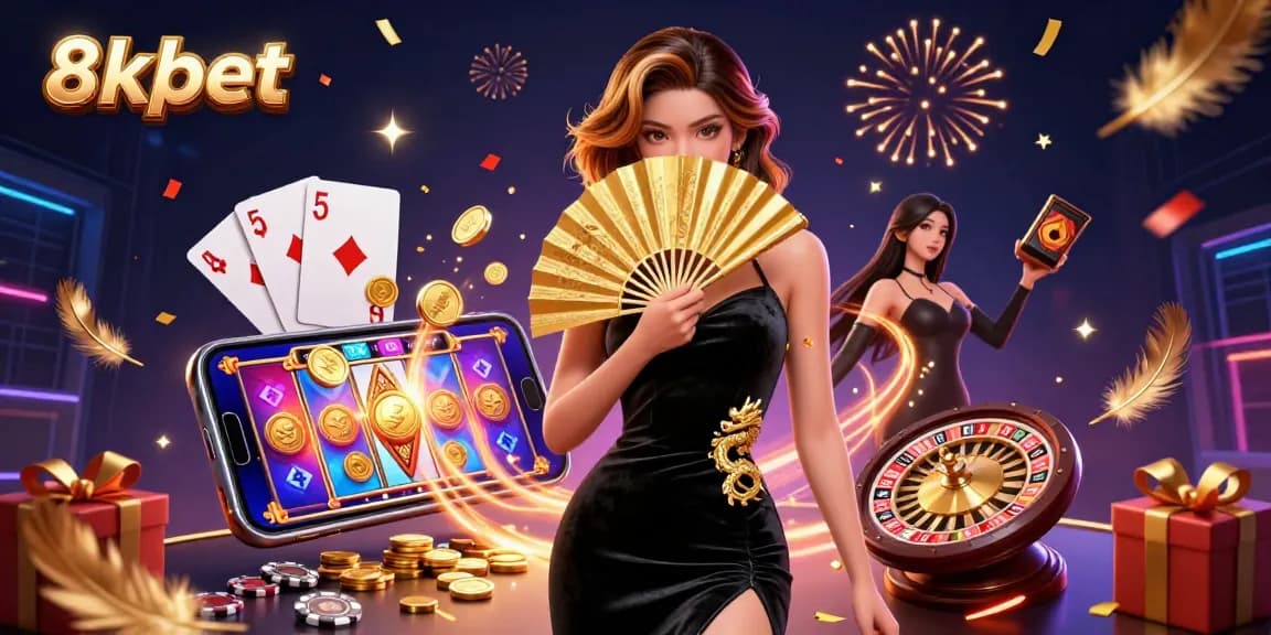 Experience the thrill of 8xbet with vibrant slot games and captivating designs in an elegant casino setting.