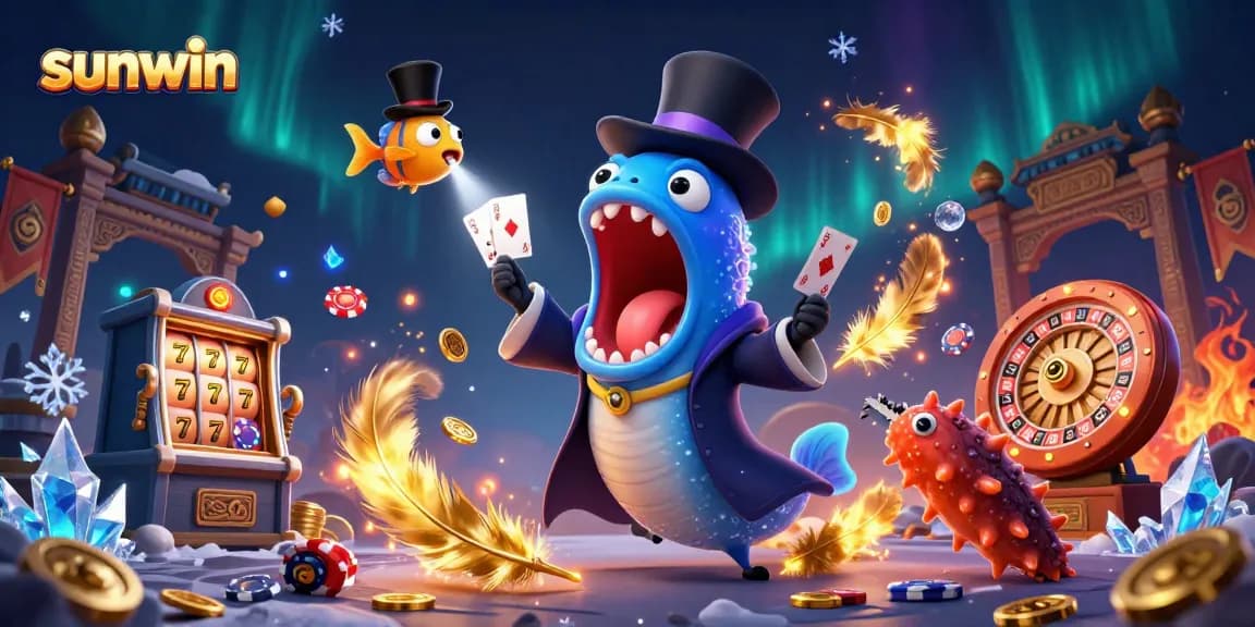 Engage with sunwin's exciting casino vibes through a whimsical underwater gambling scene.