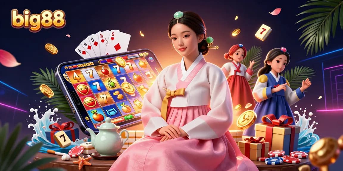 Experience winning excitement with big88 in a vibrant 3D casino illustration featuring innovative gaming elements and Asian elegance.