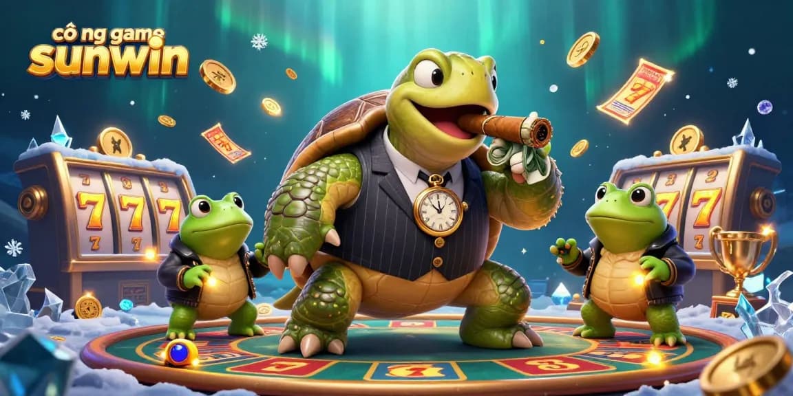 Engage with cổng game sunwin through this dynamic casino scene featuring a mobster turtle and bold frog enforcers.