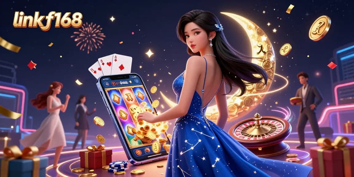 Experience the excitement of link f168 with vibrant casino elements, celebrating the thrill of online gaming.