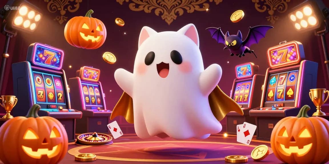 Engage in thrilling gameplay with u888's haunted casino featuring a ghost cat and vibrant game elements.