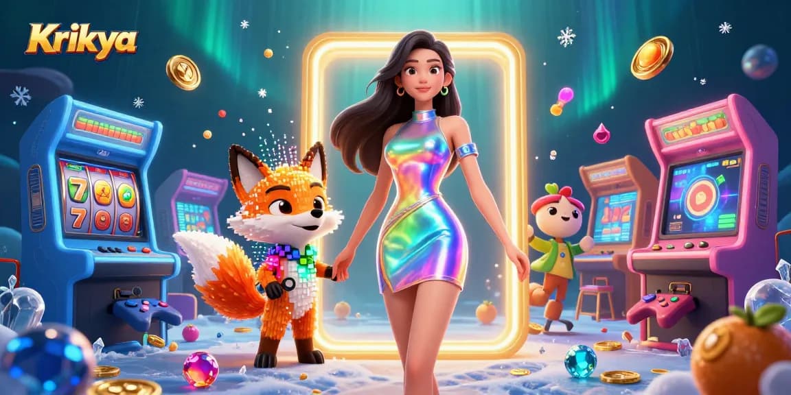 Krikya's vibrant online gaming scene featuring dynamic characters and colorful slots to enhance user engagement