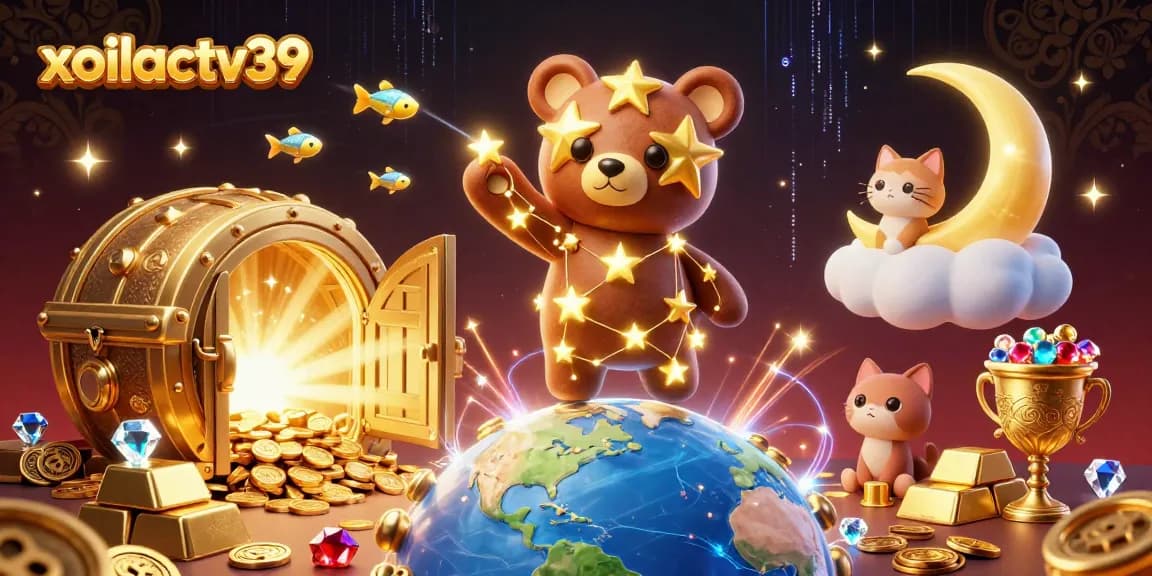 Experience the magic of xoilactv39 as a constellation bear scoops coins amidst vibrant casino treasures.