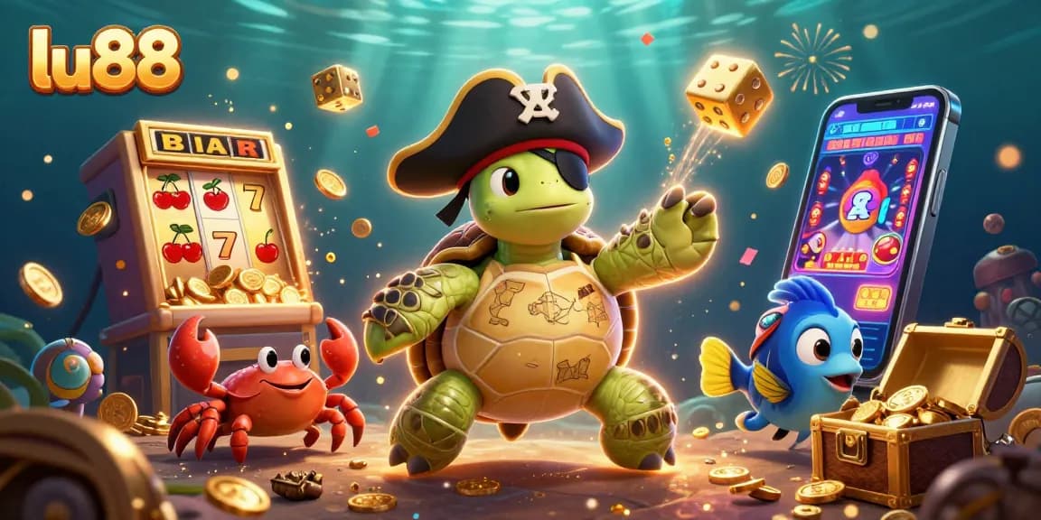Experience gaming adventure with lu88's vibrant underwater casino scene featuring slot machines.