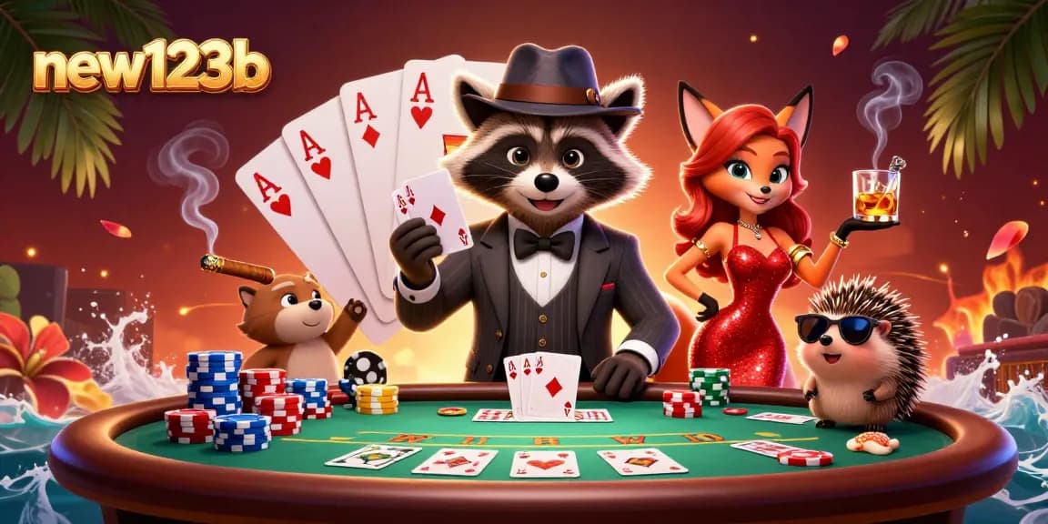 Join the excitement with new123b as suave characters play high-stakes poker in a vibrant casino atmosphere.