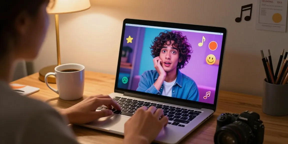 Engaging user interacting with an AI NSFW character on laptop, showcasing emotional visuals and cozy workspace.