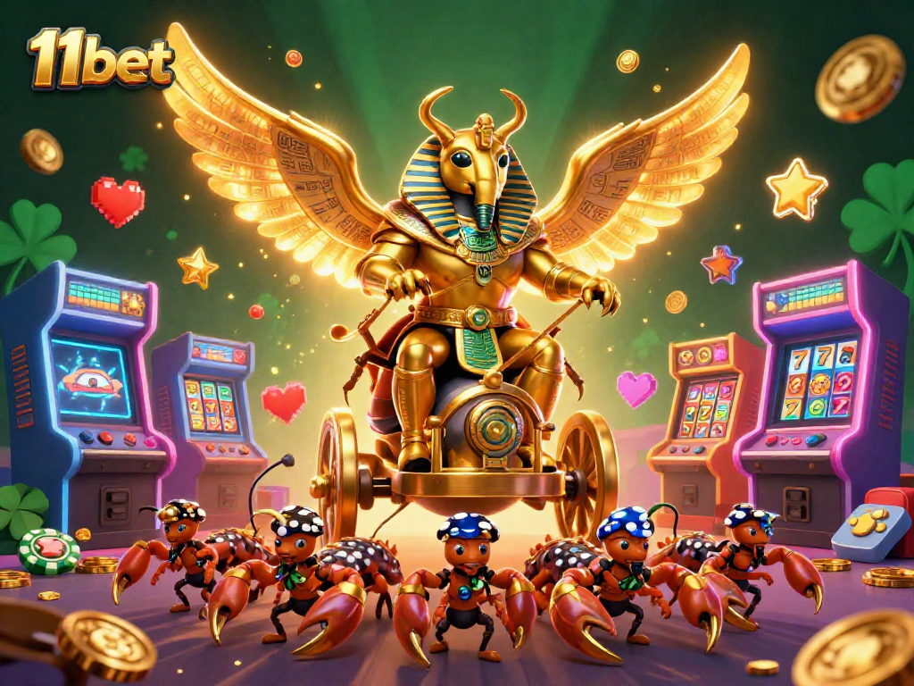 Experience 11bet's vibrant casino atmosphere with dynamic characters and gaming elements.