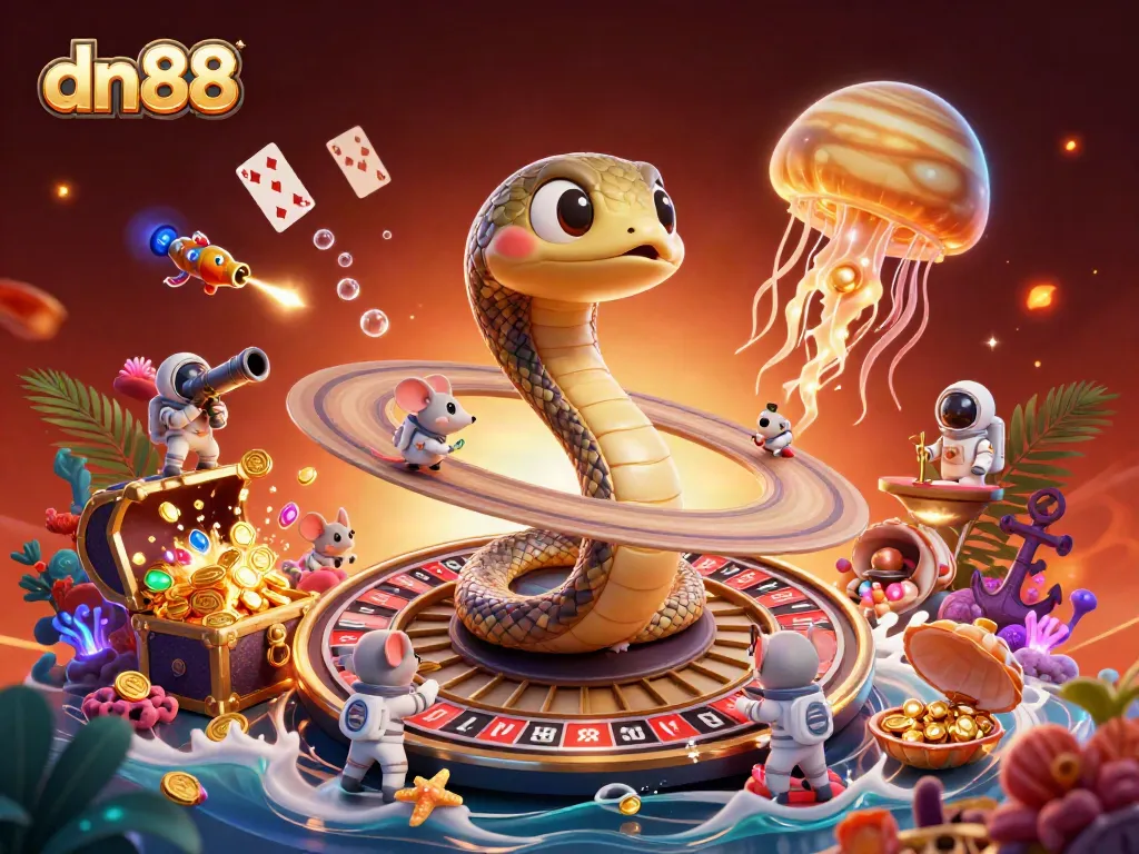 Engage in thrilling gameplay at dn88 with cosmic themes and betting elements in a vibrant 3D scene.