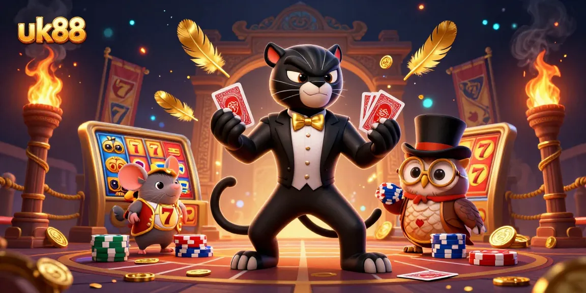Engage with thrilling uk88 slots as stylish characters deal cards in a lively casino atmosphere.