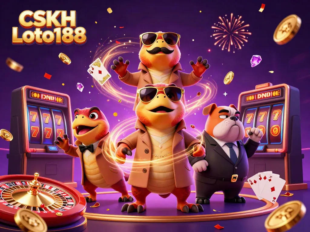 Experience the thrill of CSKH Loto188 with raptors and a bulldog at a VIP casino lounge.