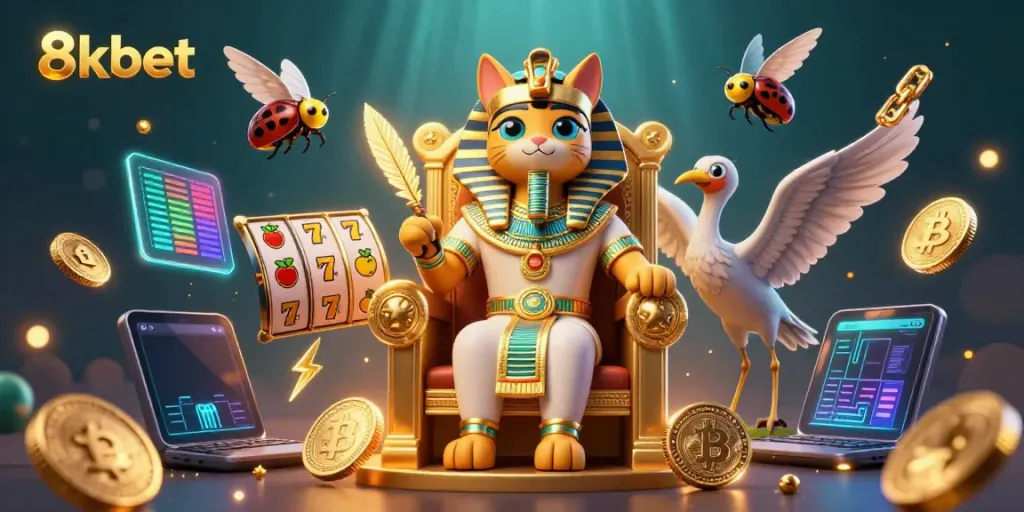 Explore 8kbet's exciting casino features illustrated with vibrant characters and game elements.