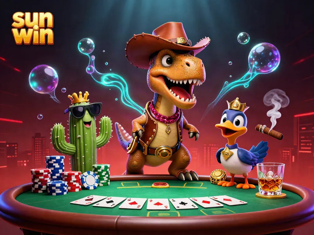 Engage with vibrant gameplay at sun win while enjoying dynamic poker action with animated characters.