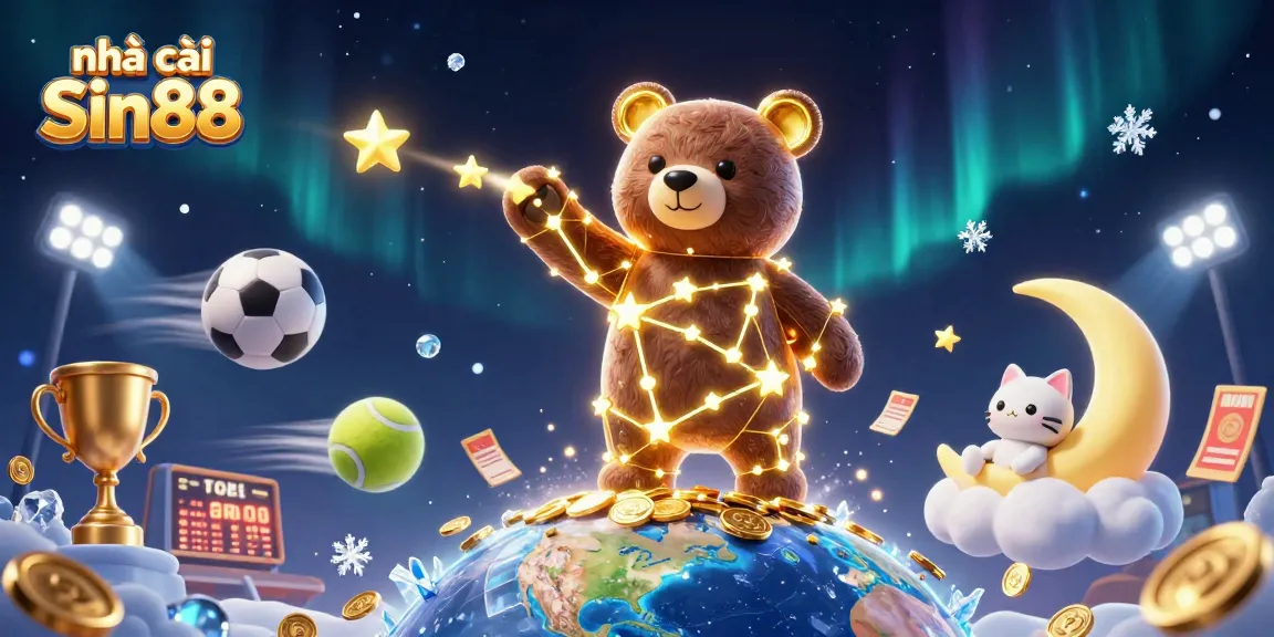 Engaging scene depicting nhà cái Sin88 offering thrills with casino gaming, sports betting, and vibrant animated characters.