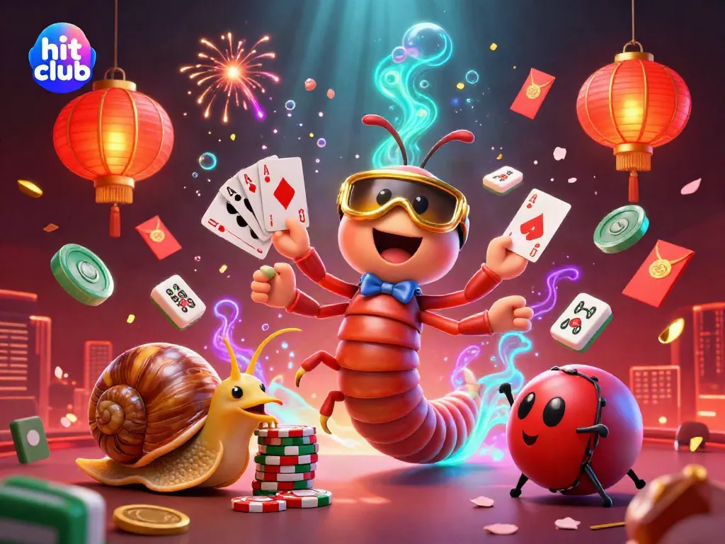 Experience the energetic world of hit club with a vibrant 3D illustration featuring unique casino characters and elements.